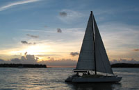 Sailboat returning at sunset